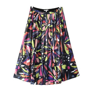 B6 Auth OLIVIA RUBIN Pleated Abstract Floral Sequin Flare Midi Skirt Size US 10